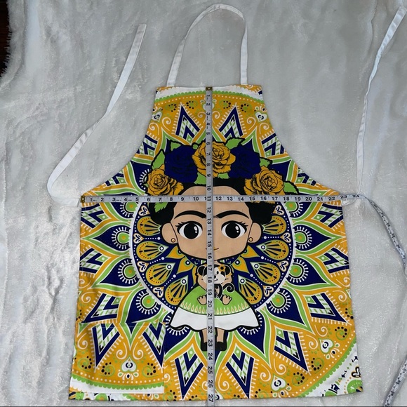 Frida Khalo Kitchen Apron Fridita Mandil Playful handmade  Adult Pockets yellow* - Picture 4 of 10